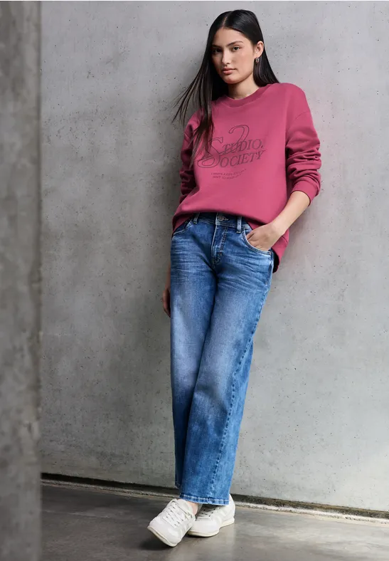 Loose Fit Print Pullover dark candy pink