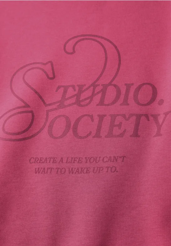 Loose Fit Print Pullover dark candy pink