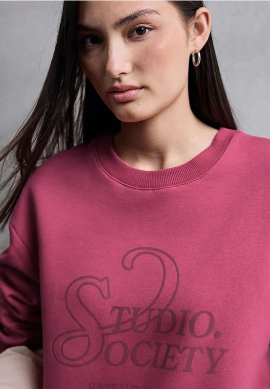 Loose Fit Print Pullover dark candy pink