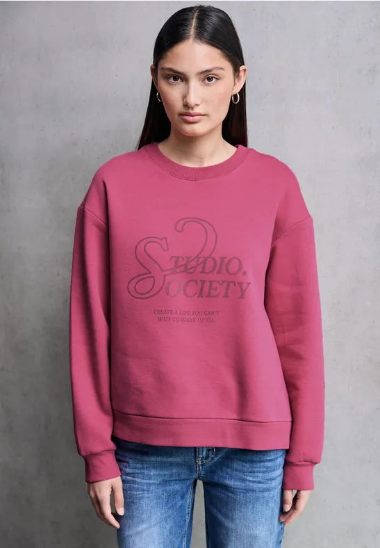 Loose Fit Print Pullover dark candy pink