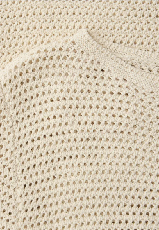 Pullover mit V-Neck und Lochmuster soft beige