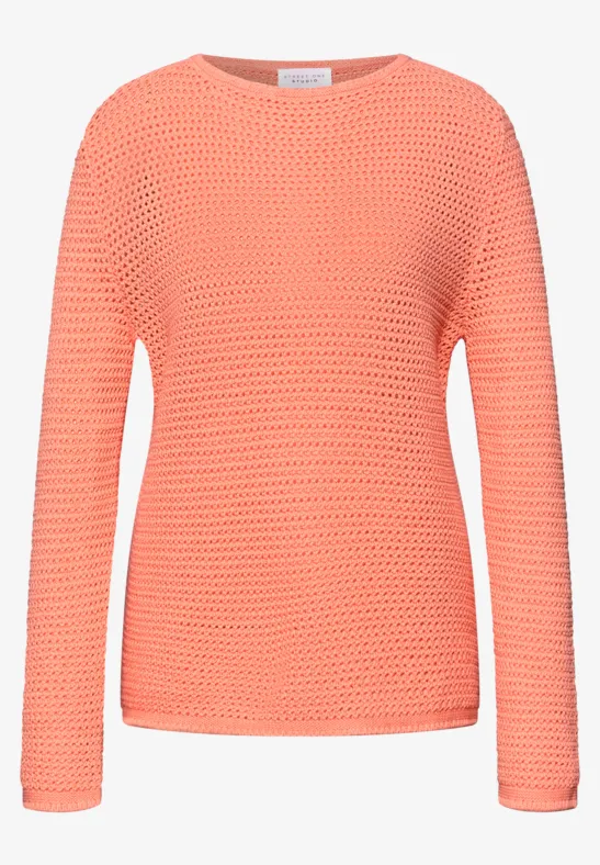 Pullover mit Lochmuster soft tangurine