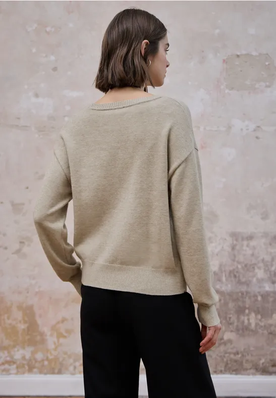 Trui met leo-opdruk buffed beige mel.