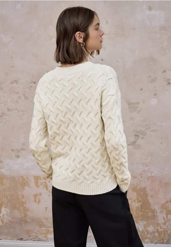 Jumper met kabelpatroon soft beige