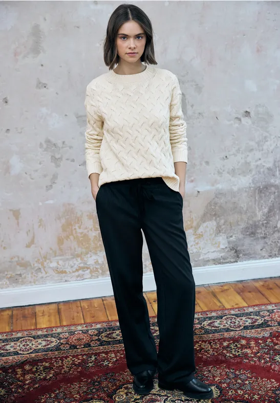 Jumper met kabelpatroon soft beige