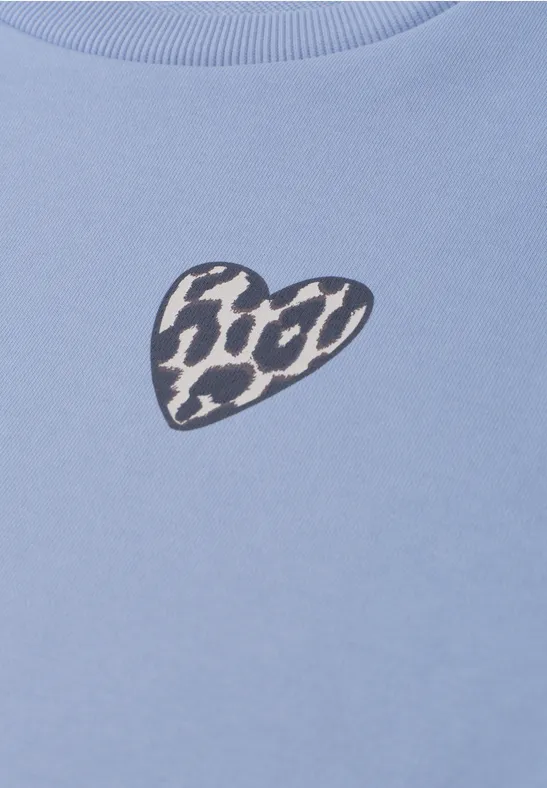 Cosy sweatshirt met leo hartje sky lavender blue