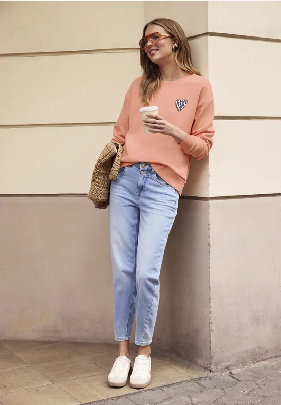 Sweat-shirt cosy avec cœur léopard soft tangurine