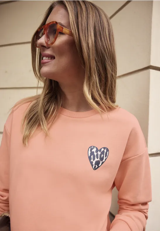 Sweat-shirt cosy avec cœur léopard soft tangurine