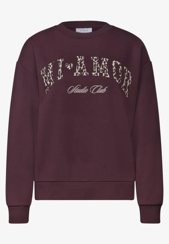 Burgunderrote Sweatshirt mit Rundhalsausschnitt und weißem Aufdruck "Milaner Skate Club"