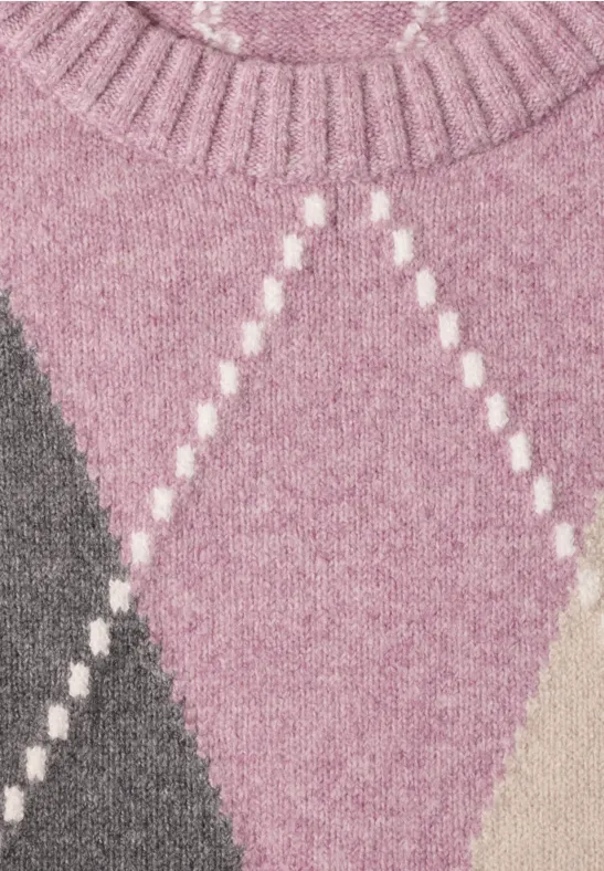 Rosa Strickpullover mit Argyle-Rautenmuster