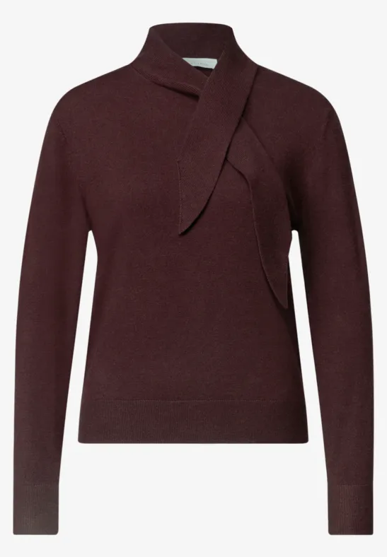 Dunkelroter Pullover mit elegantem Schalkragen und langen Ärmeln