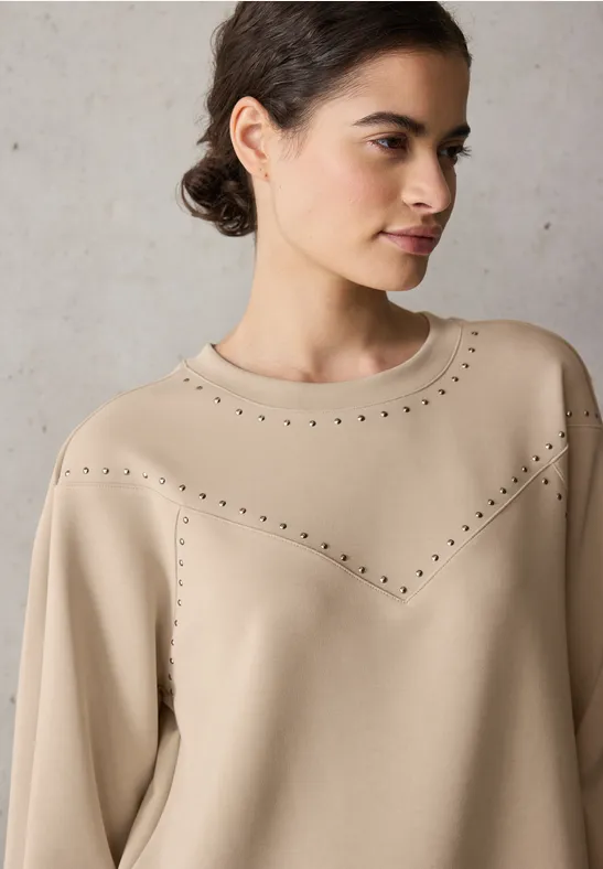 Silk-Look Shirt mit Nieten clove beige