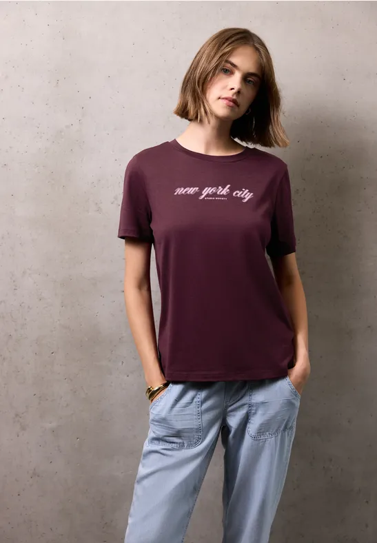 T-Shirt mit Wording dark plum red