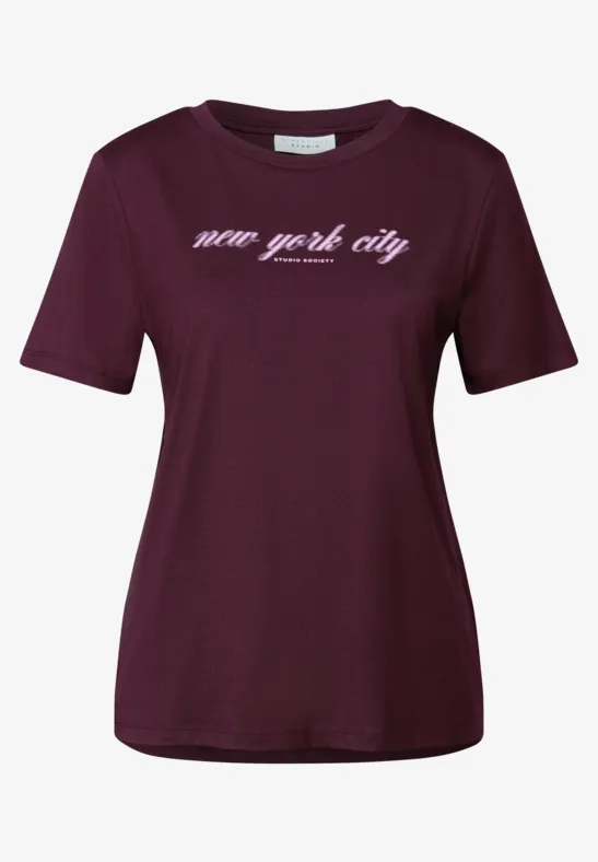 T-Shirt mit Wording dark plum red