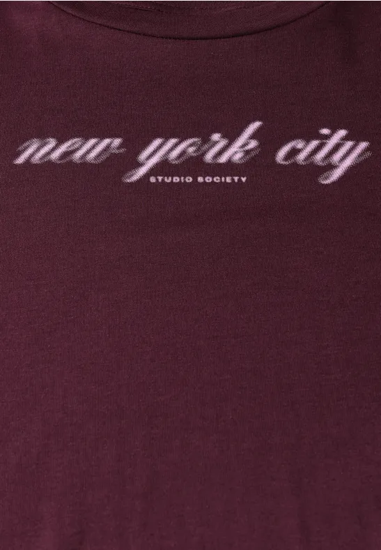 T-Shirt mit Wording dark plum red