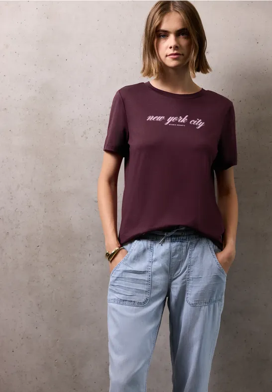 T-Shirt mit Wording dark plum red