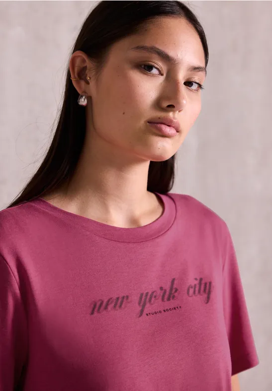 T-Shirt mit Wording dark candy pink
