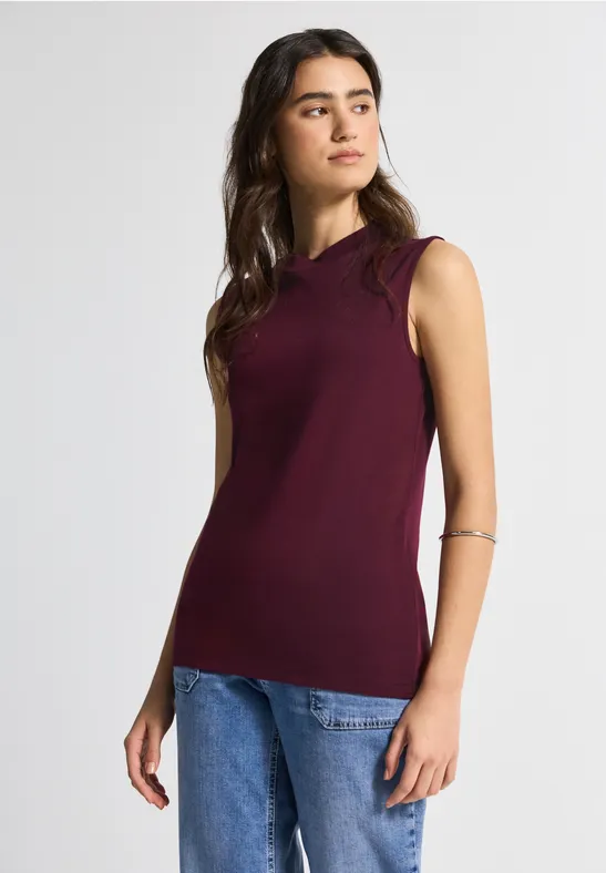 Top met col dark plum red