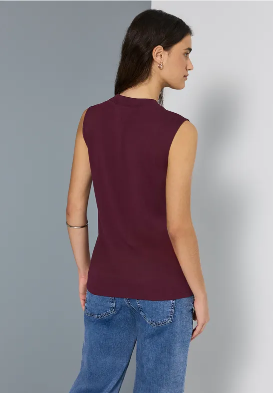 Top met col dark plum red