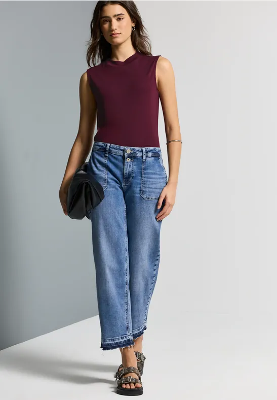 Top met col dark plum red