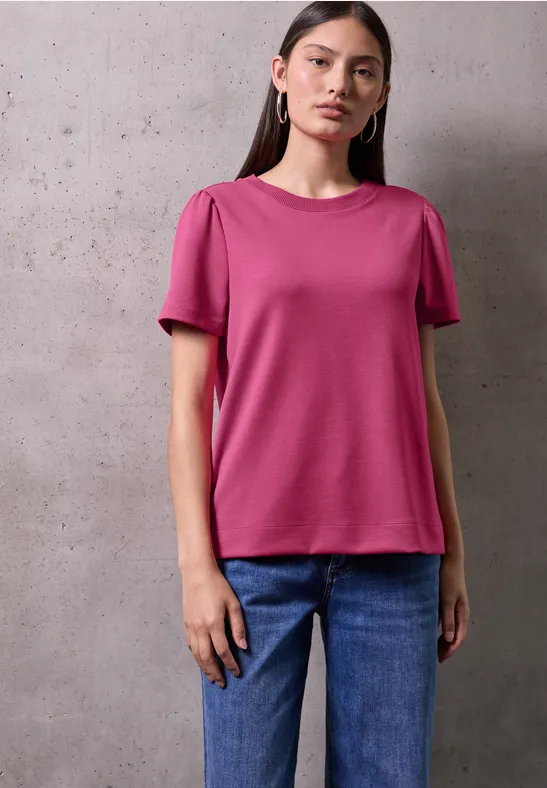 Shirt met mouwen met ruches dark candy pink