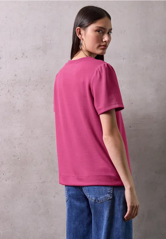Shirt met mouwen met ruches dark candy pink