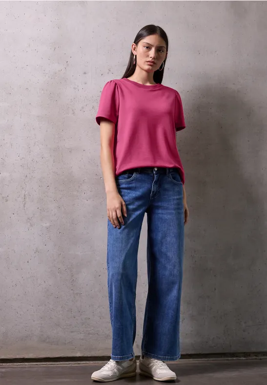 Shirt met mouwen met ruches dark candy pink