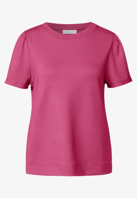 Shirt met mouwen met ruches dark candy pink