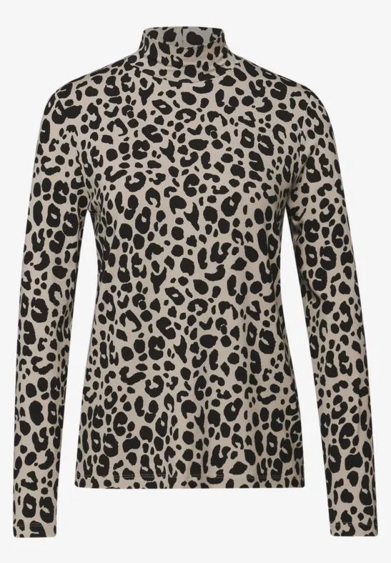 Jerseyshirt mit Leo-Muster morn beige