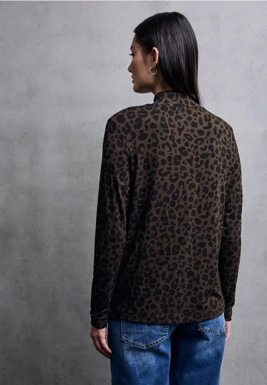 Jerseyshirt mit Leo-Muster dark auburn brown