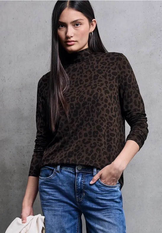 Jerseyshirt mit Leo-Muster dark auburn brown