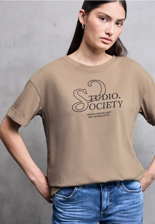T-Shirt mit Wording sandstone beige