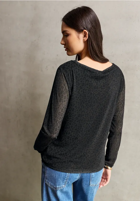 Mesh-Shirt mit Leo-Muster dark auburn brown