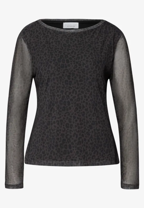 Mesh-Shirt mit Leo-Muster dark auburn brown