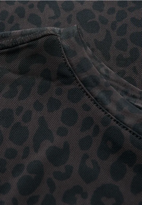 Mesh-Shirt mit Leo-Muster dark auburn brown