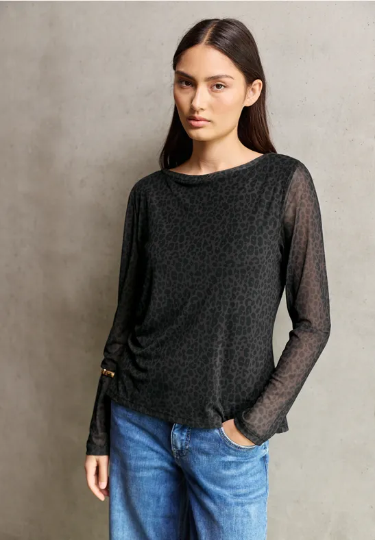 Mesh-Shirt mit Leo-Muster dark auburn brown