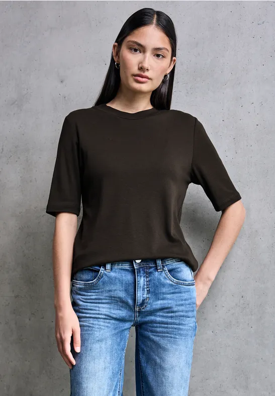 Basic Kurzarmshirt dark auburn brown