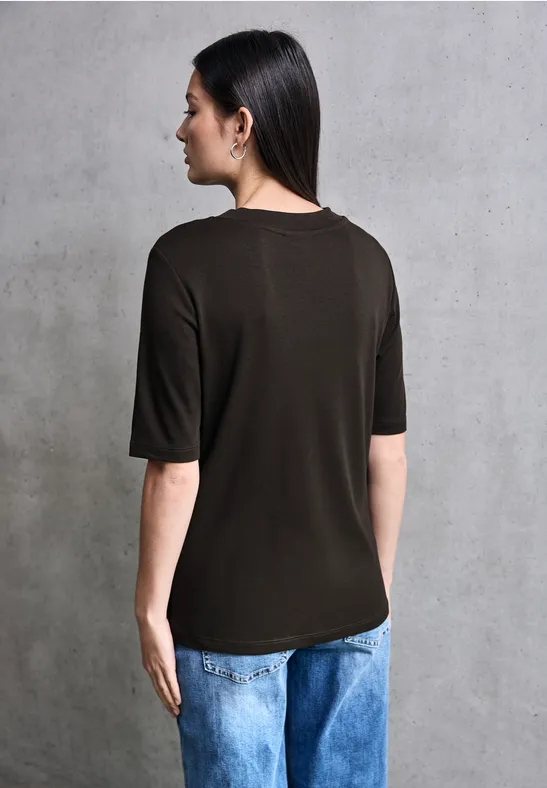 Basic Kurzarmshirt dark auburn brown