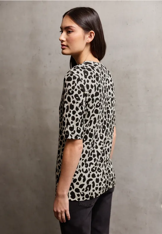 Gemustertes Kurzarmshirt morn beige