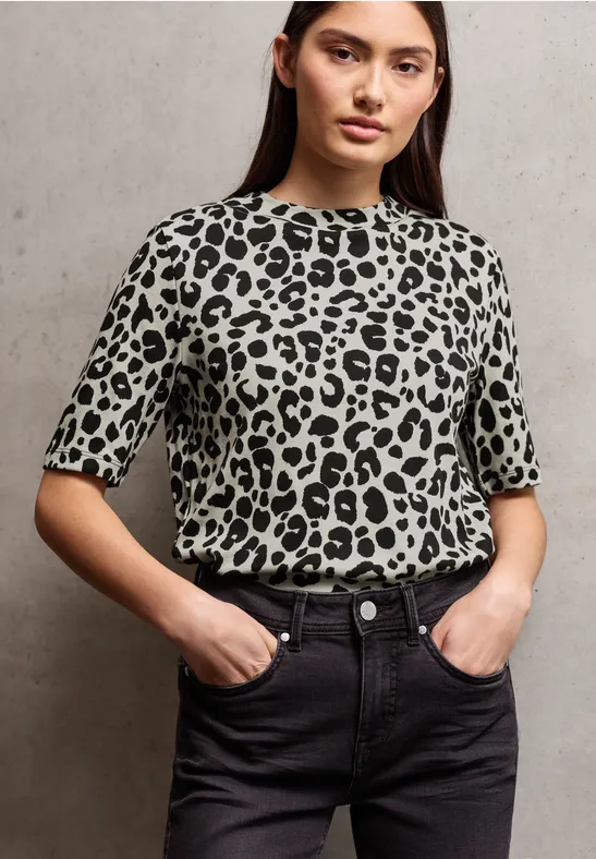 Gemustertes Kurzarmshirt morn beige