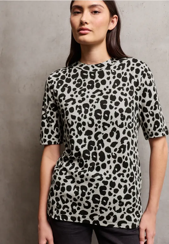 Gemustertes Kurzarmshirt morn beige