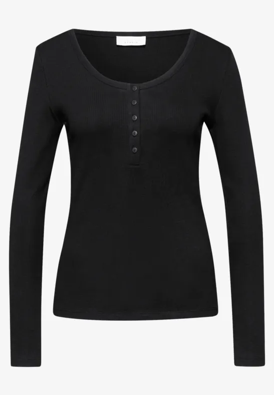 Rippshirt mit Knopfdetail Black