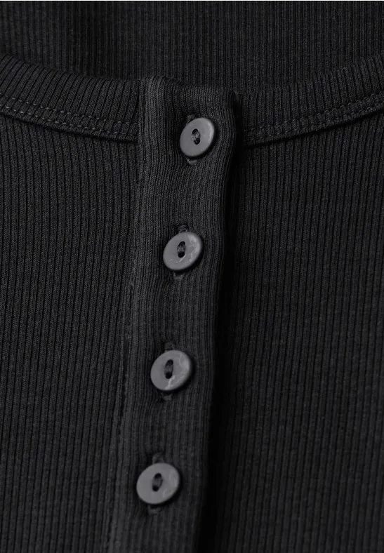 Rippshirt mit Knopfdetail Black