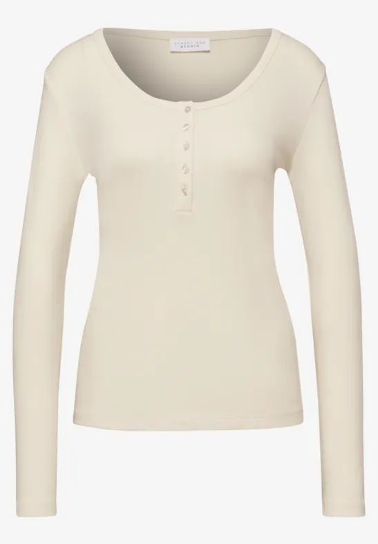 T-shirt à côtes avec détail de boutons soft beige