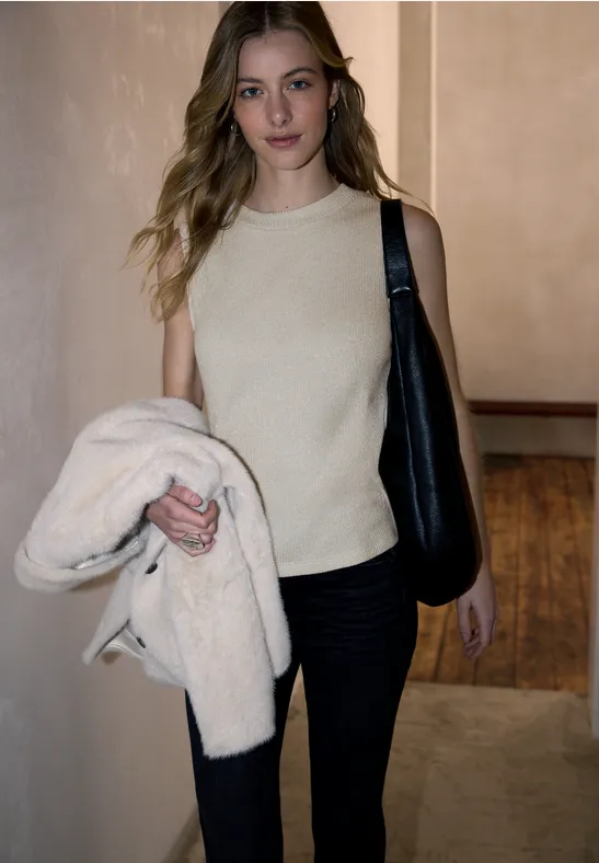 Glitzerndes Strick-Look Top soft beige