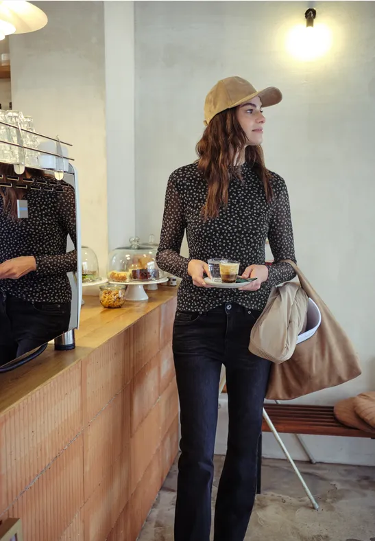 Gemustertes Mesh-Shirt Black