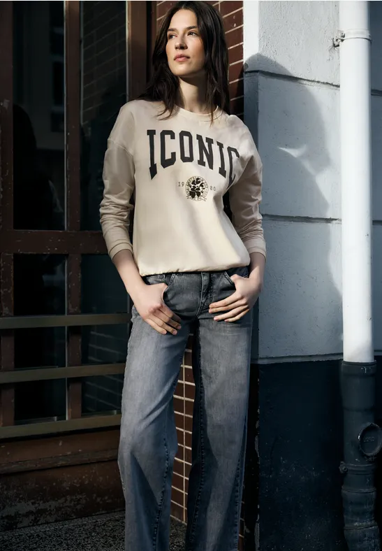 Shirt met tekst soft beige