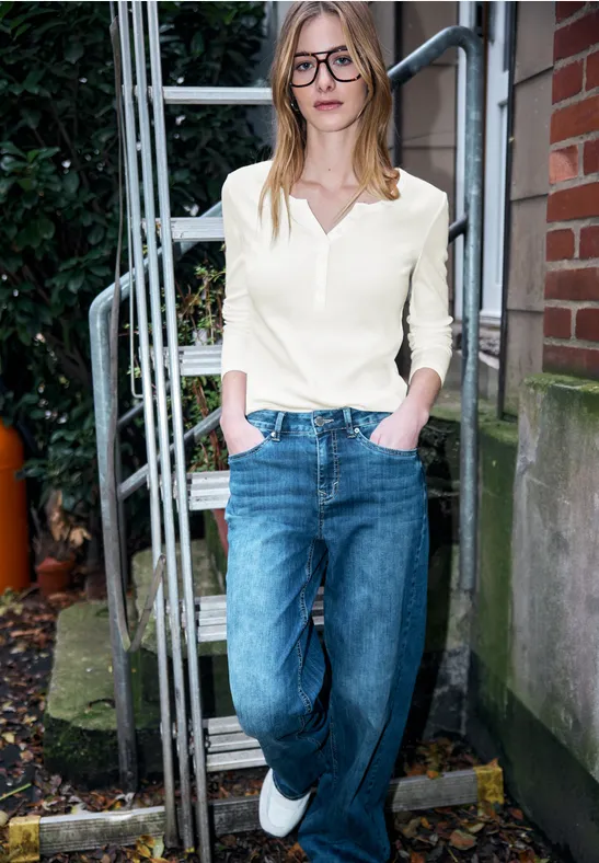 T-shirt à côtes avec boutons off white