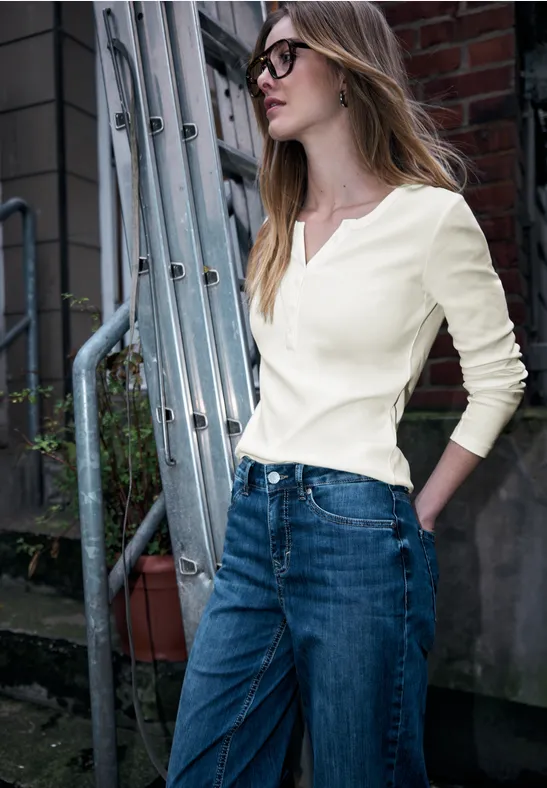 T-shirt à côtes avec boutons off white