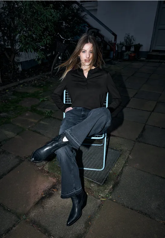 Langarmshirt mit Rüschen Black